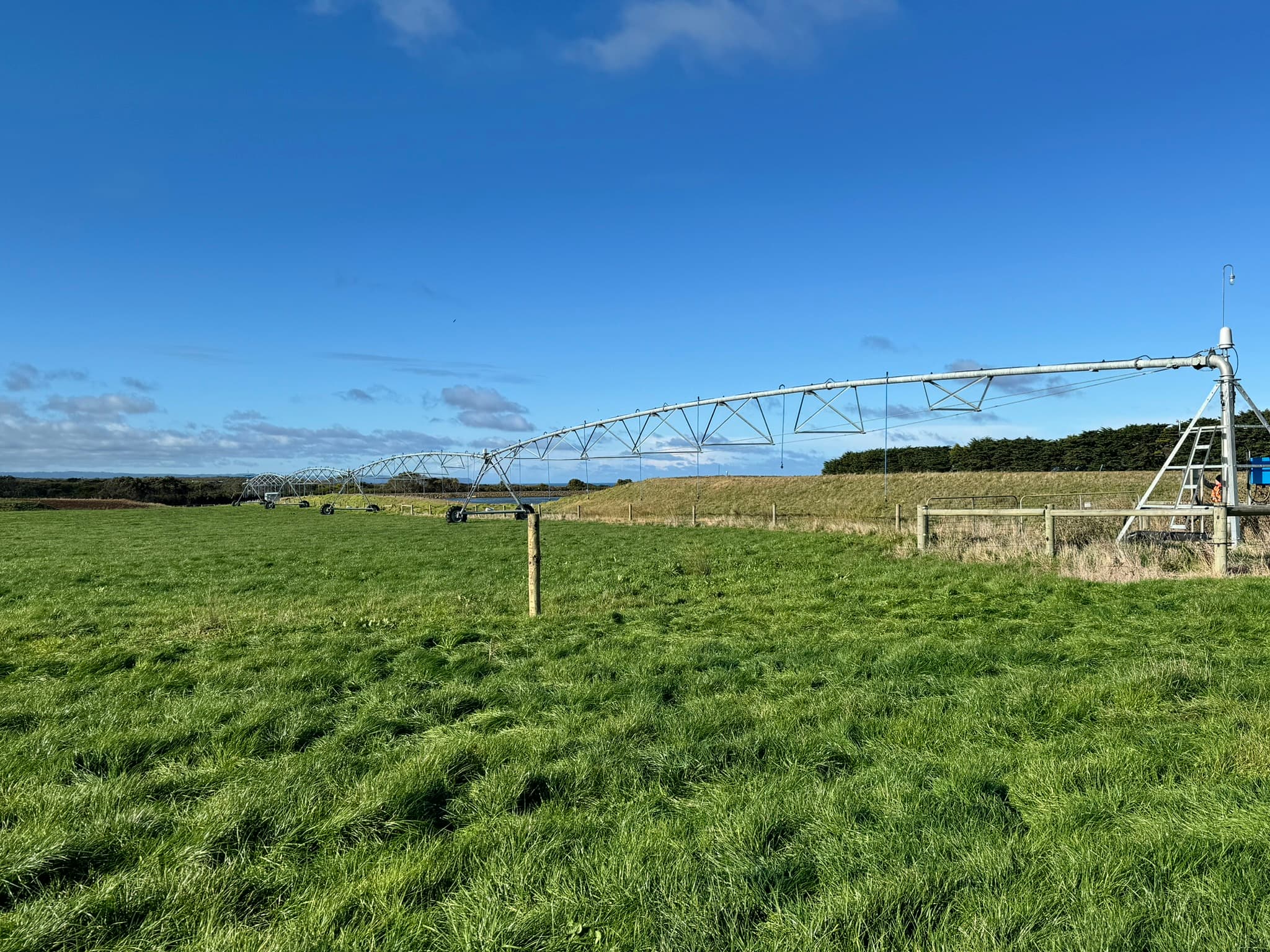 Center pivot irrigation system over green pasture